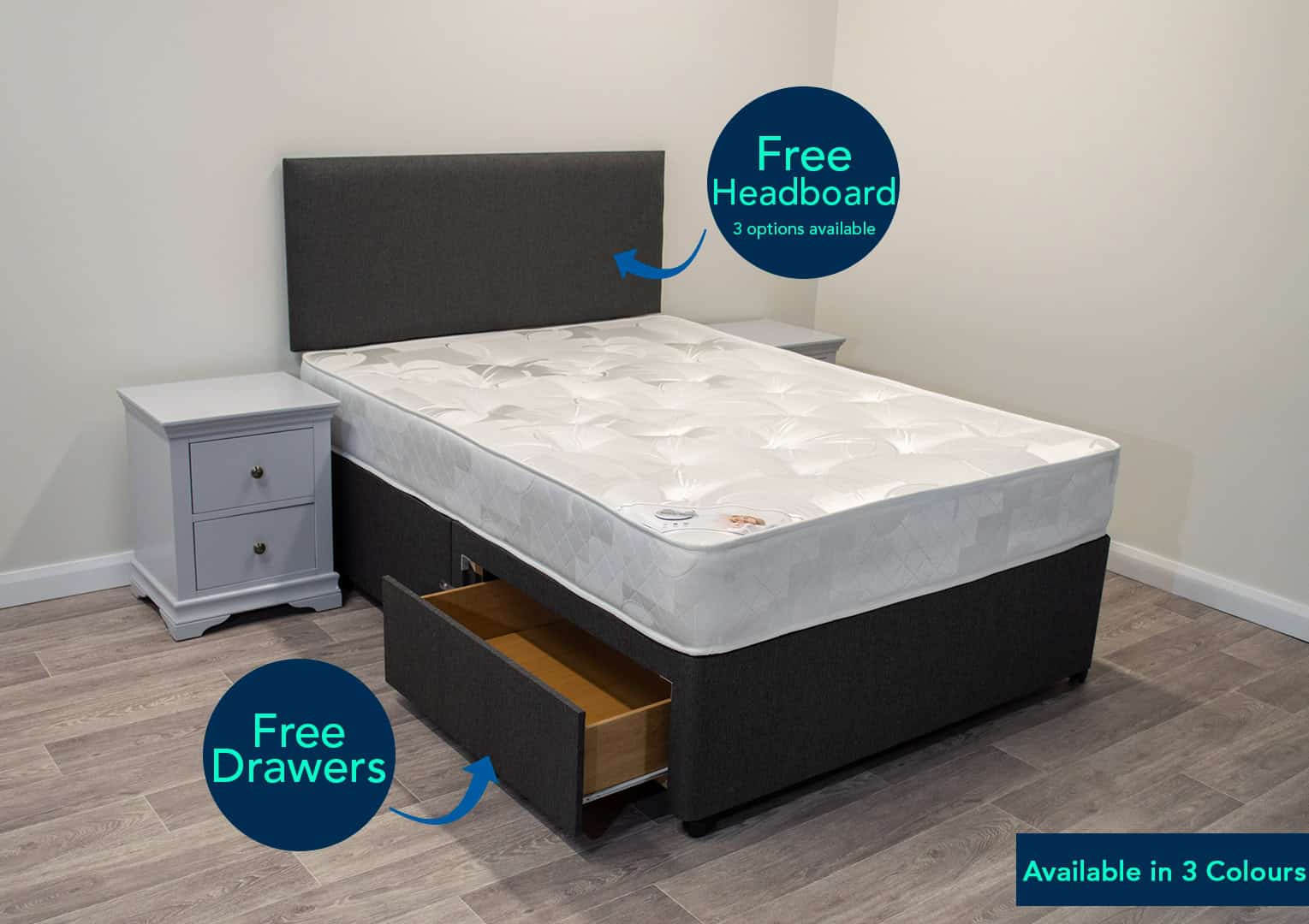 5ft Silver Dream Mattress with 2 FREE Drawers Base & Headboard