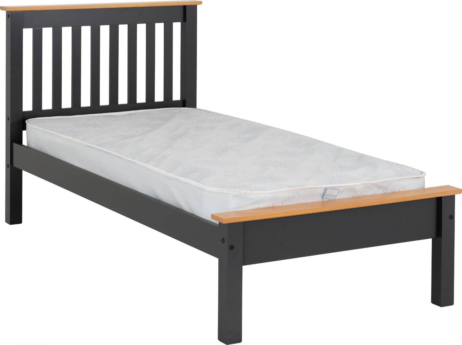 Monaco 3ft Low End Bedframe - Dark Grey & Oak