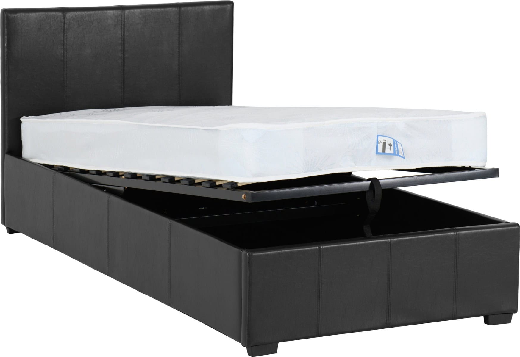 Waverley 3ft Storage Bed - Black Faux Leather - Image 3