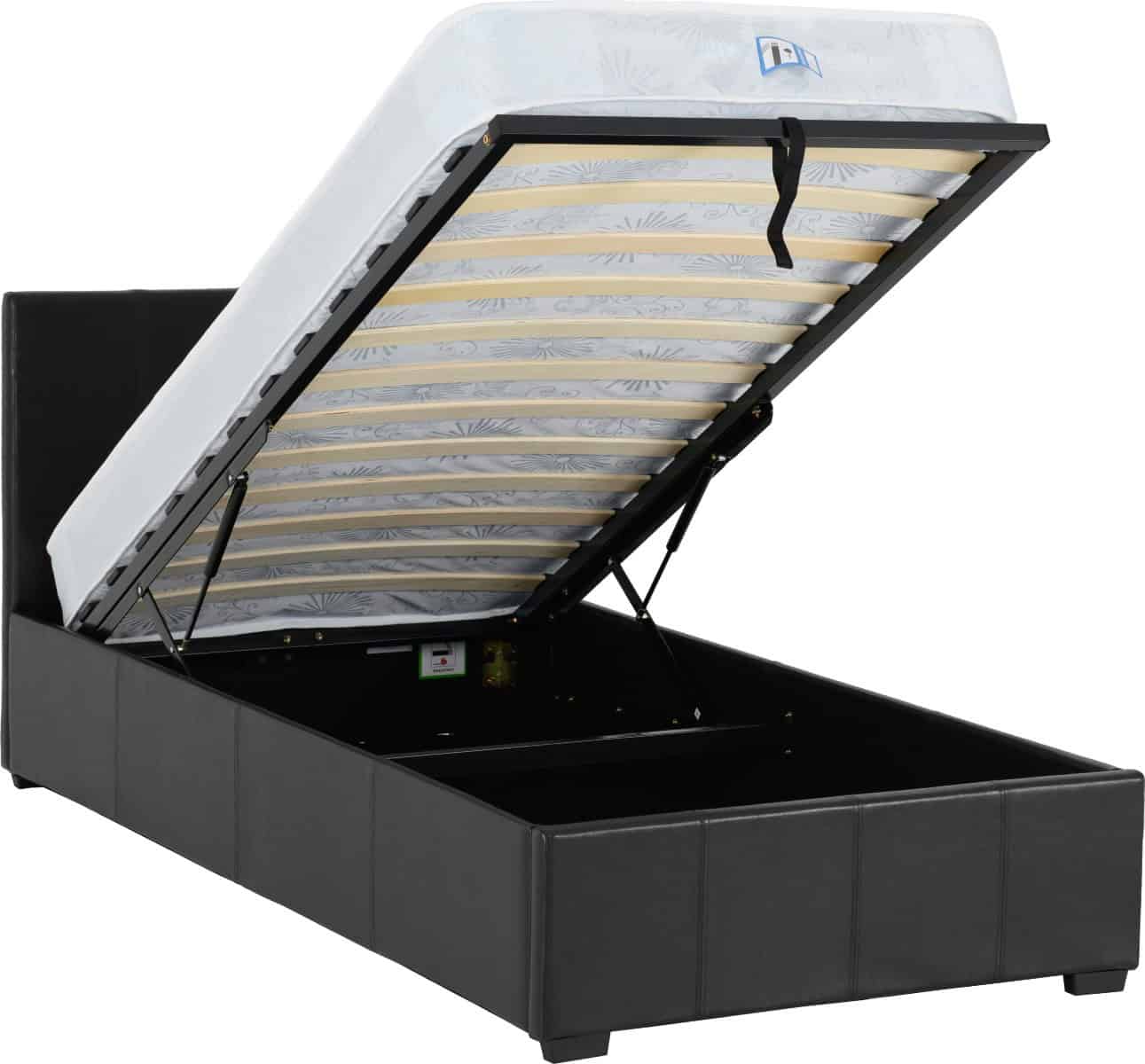 Waverley 3ft Storage Bed - Black Faux Leather