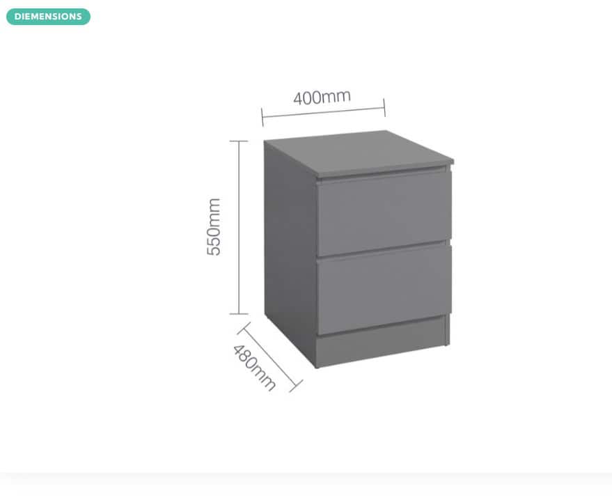 Oslo 2 Drawer Bedside - Grey - Image 6