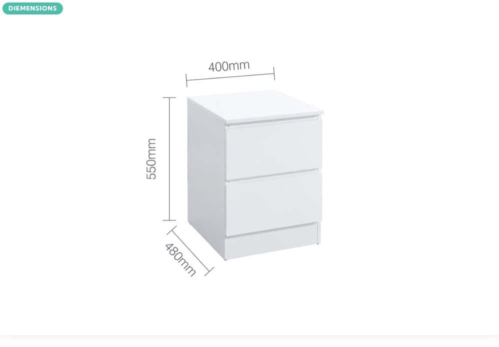 Oslo 2 Drawer Bedside - White - Image 6