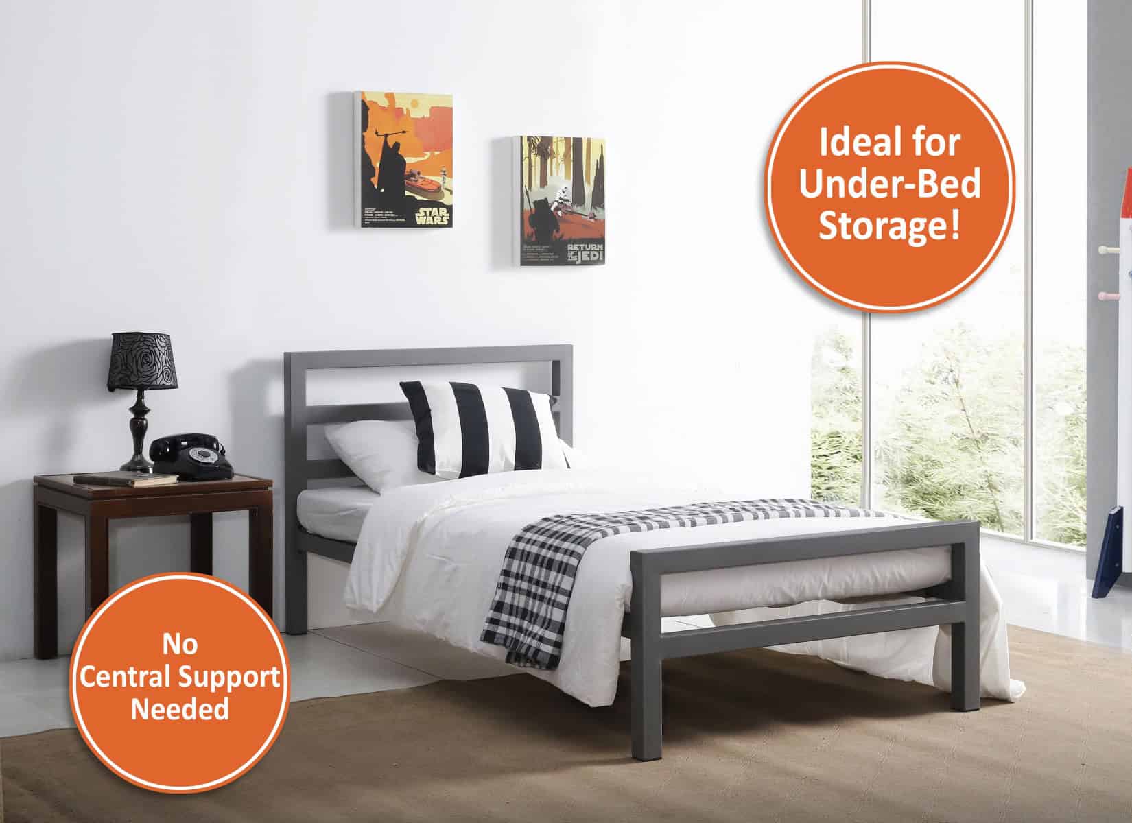 City Block 3ft Bedframe - Grey