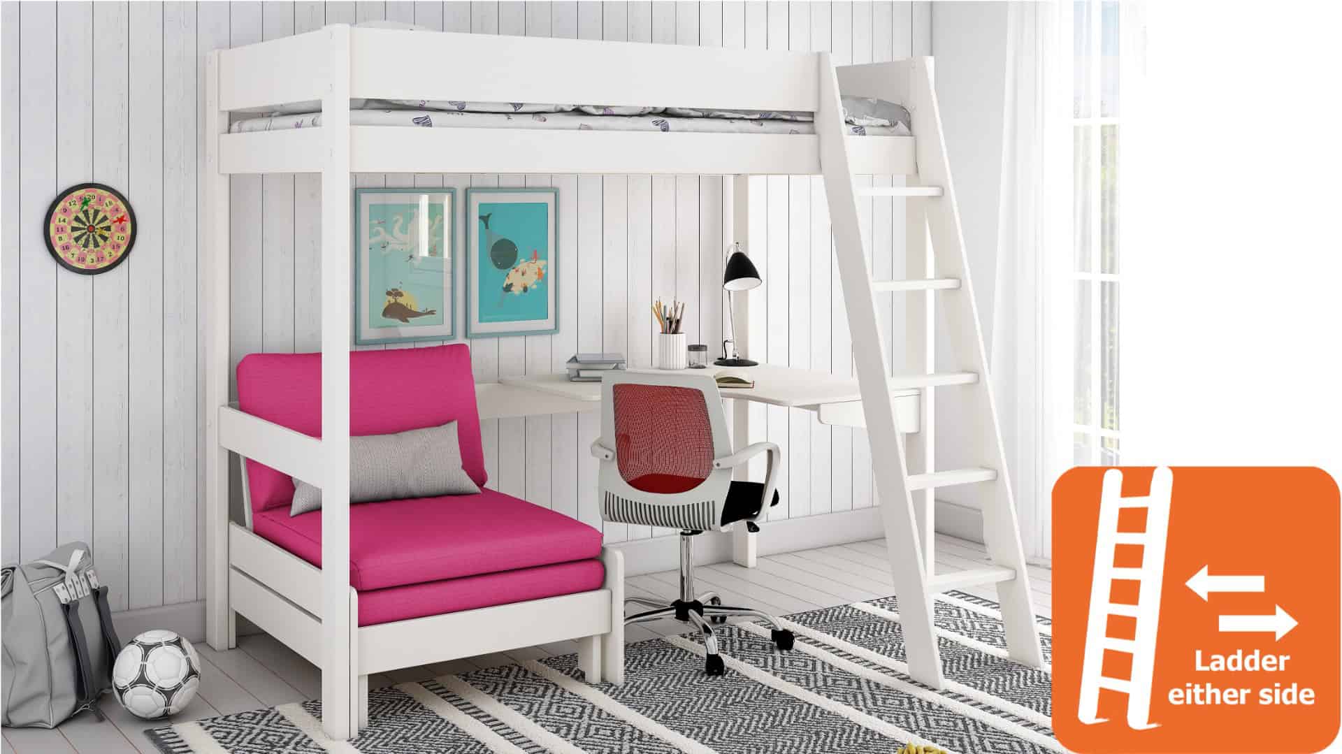Kids Avenue Estella White Highsleeper with Pink Sofa Bed & Desk - Image 4