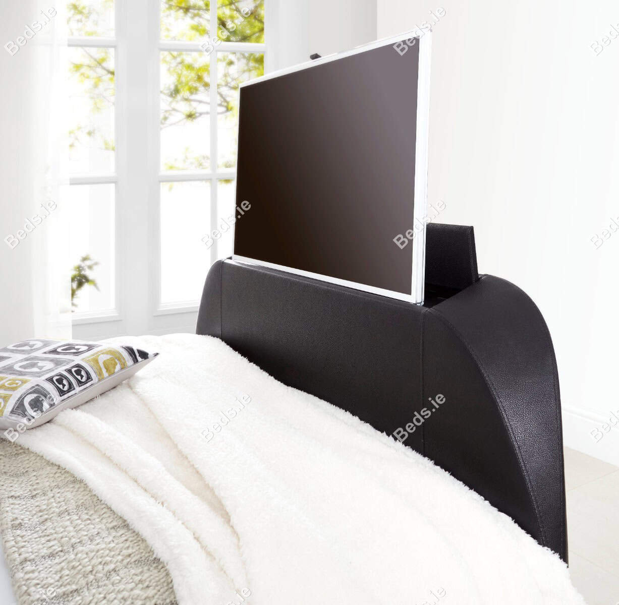 Kaydian Linden 4ft6 TV Bedframe - Black Faux Leather - Image 2